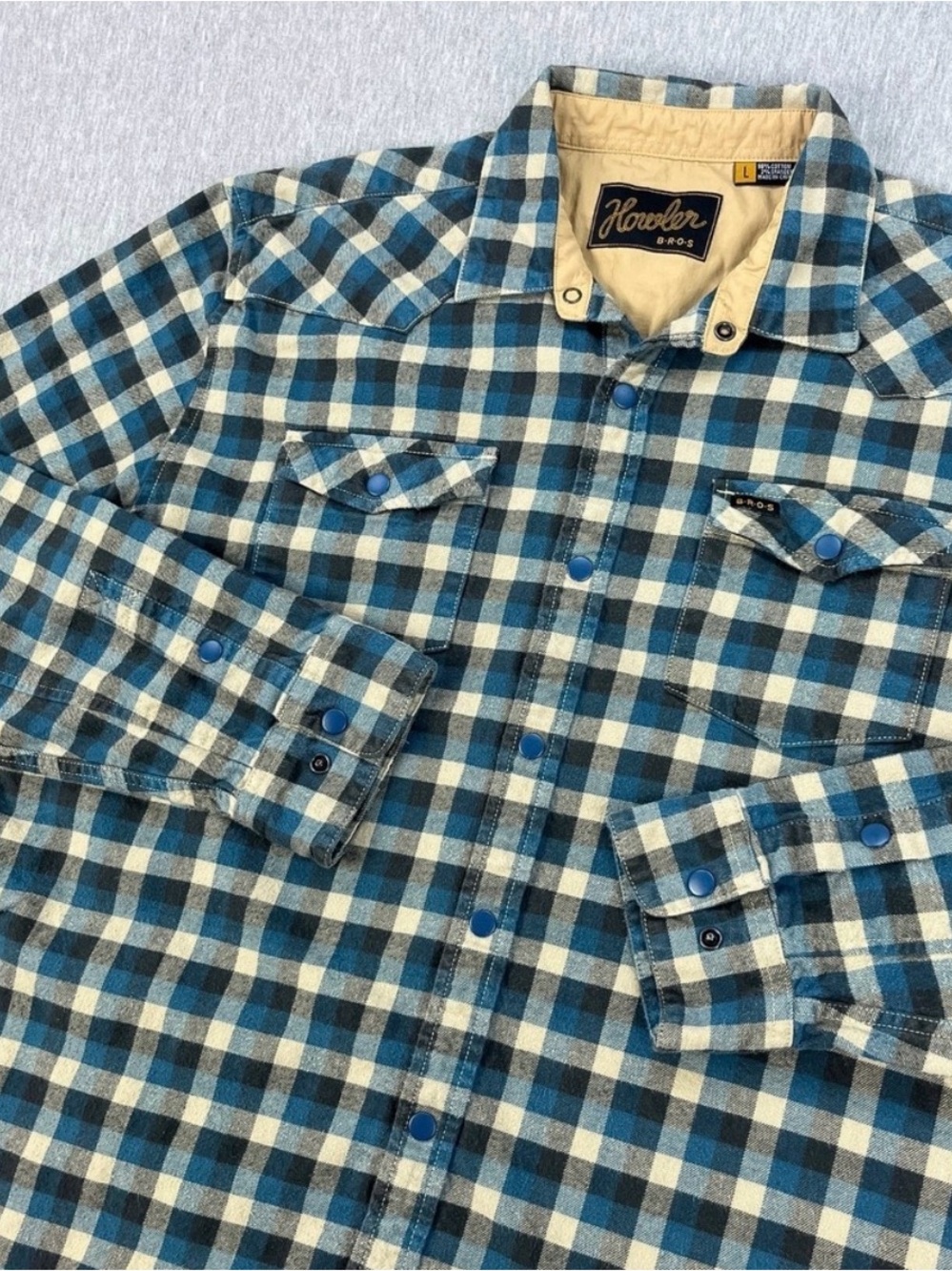 Howler Brothers Stockman Stretch Snapshirt Blue Plaid Western XXL NWOT